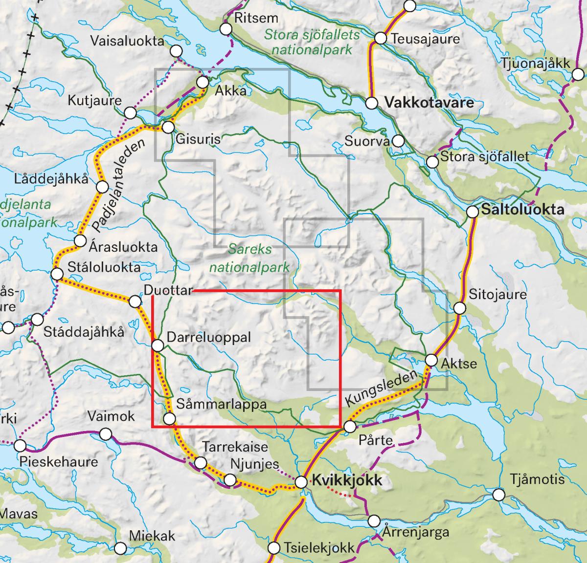 Högalpin karta: Pårte & Njoatsosvágge