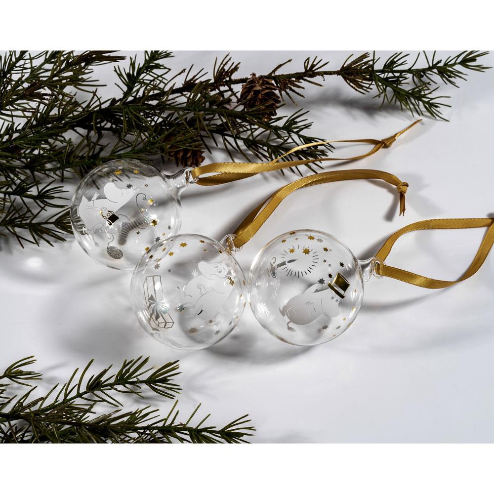 Dekorasjonskule Mummi Sparkling Stars 3 pk glass