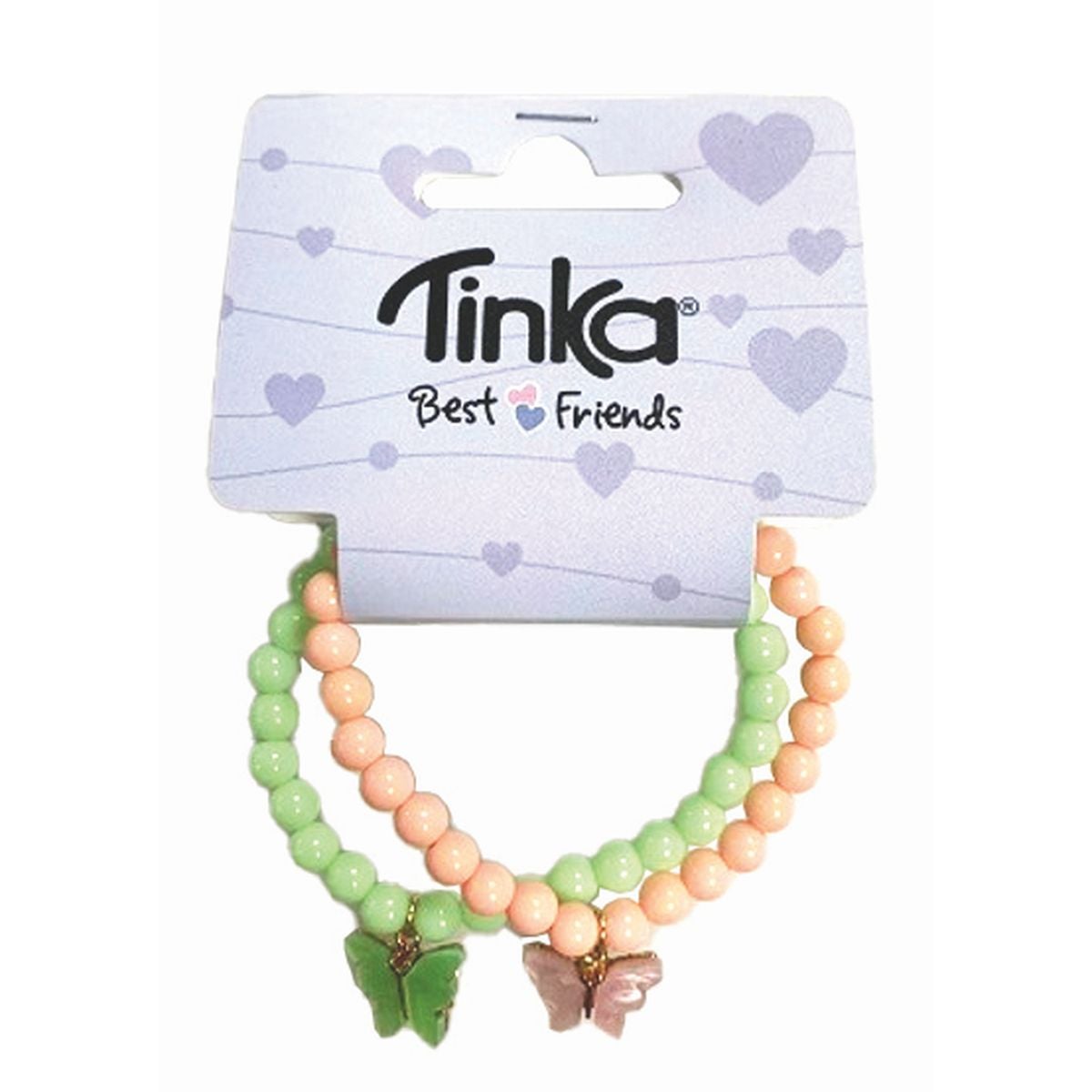 Armbånd 2stk Rosa/Grønn Perler Sommerfugl Tinka