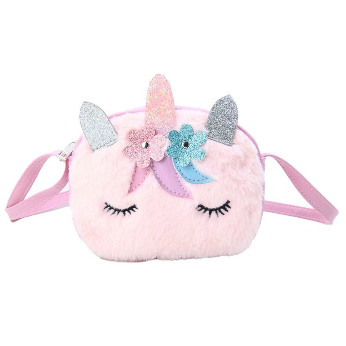Veske Unicorn Rosa Plysj m/blomster Tinka Pretty