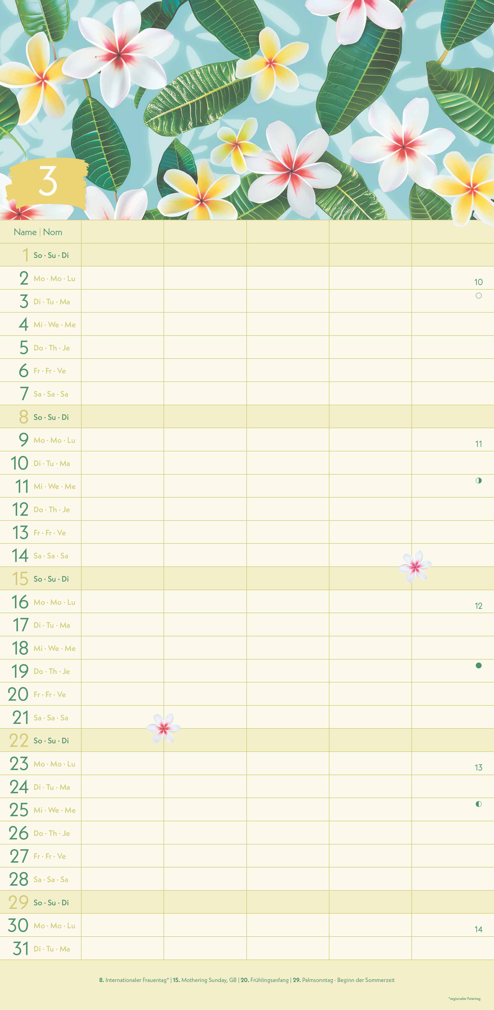 Kalender 2026 Floral 22X45Cm