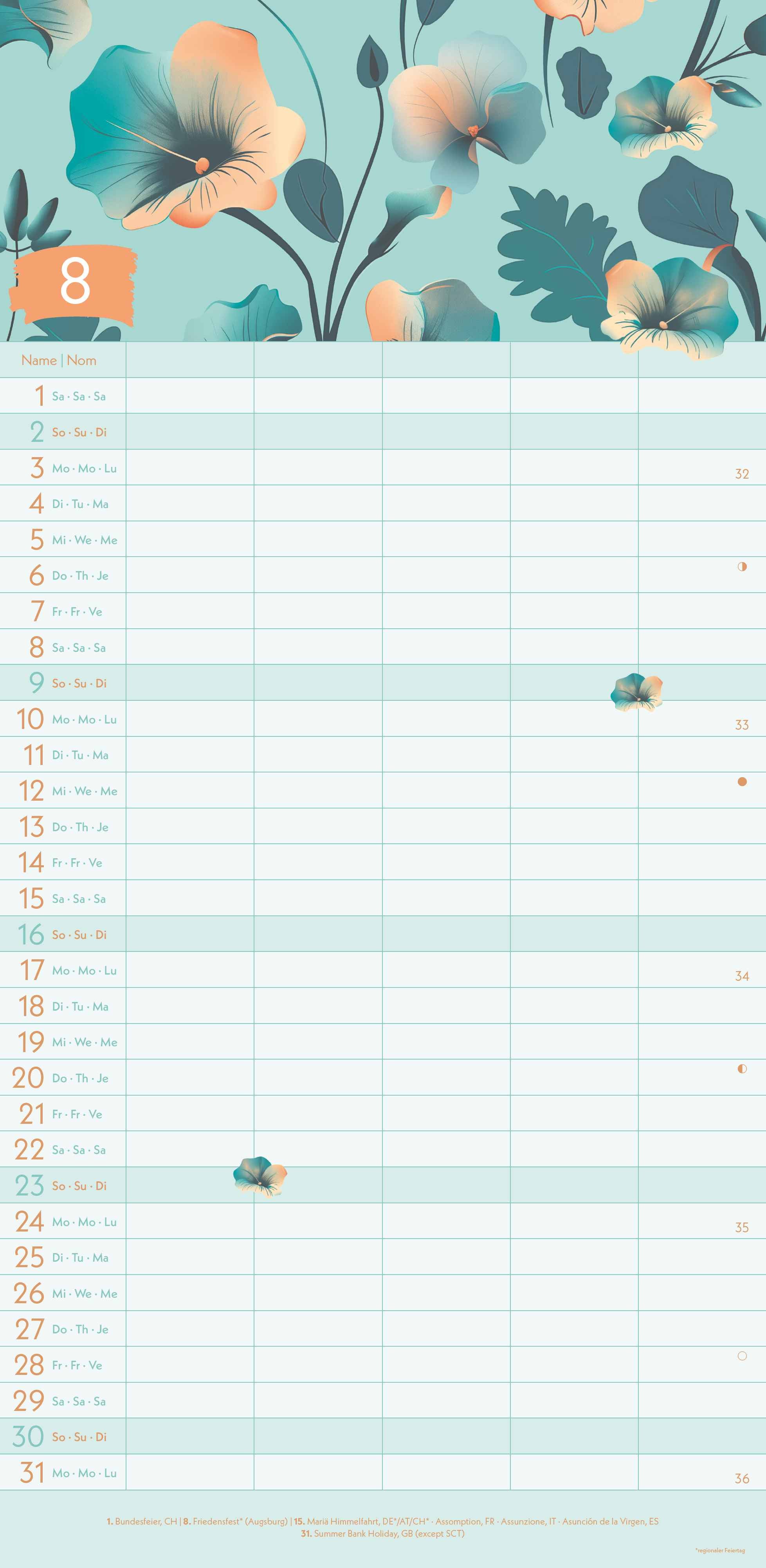Kalender 2026 Floral 22X45Cm