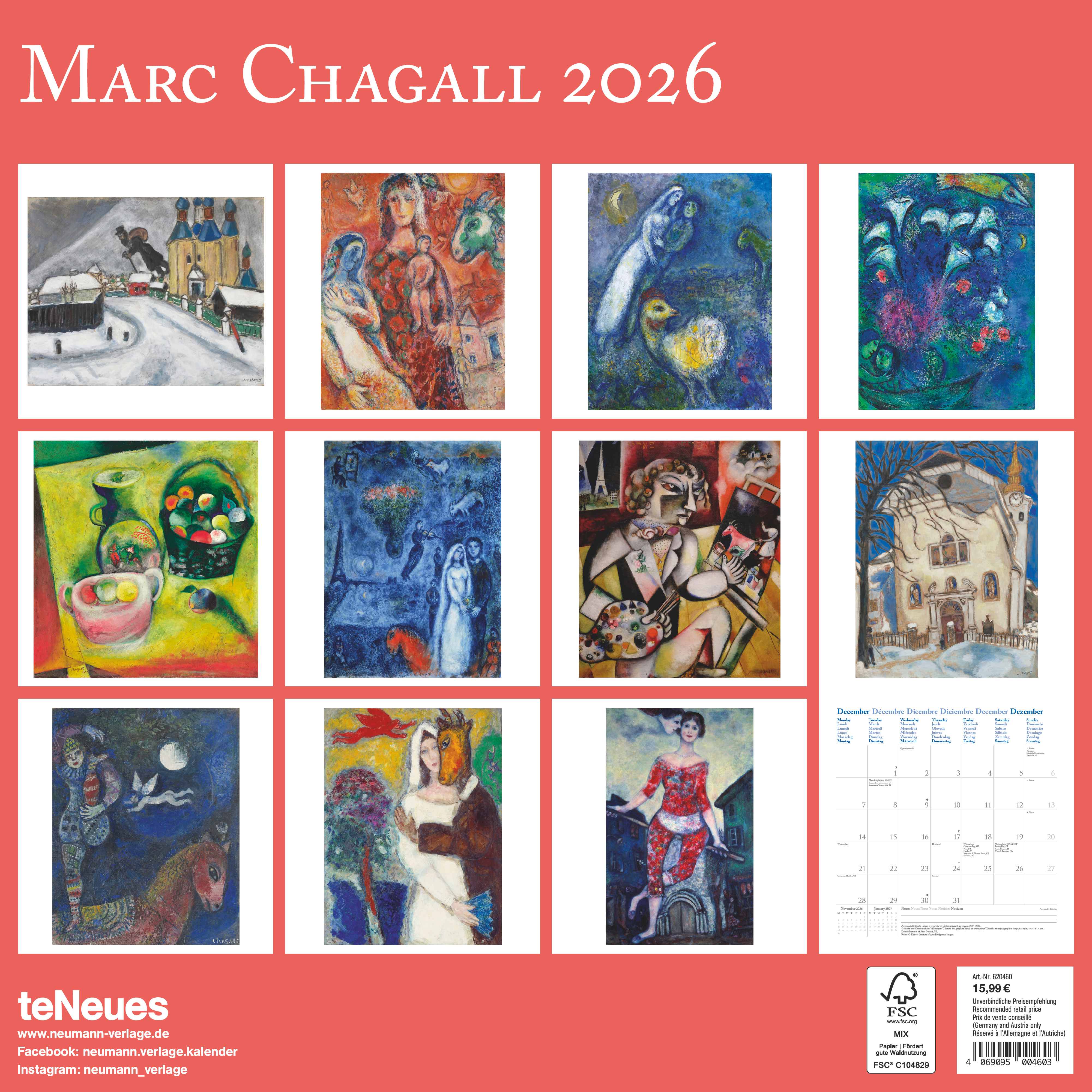 Kalender 2026 Chagall 30X30Cm