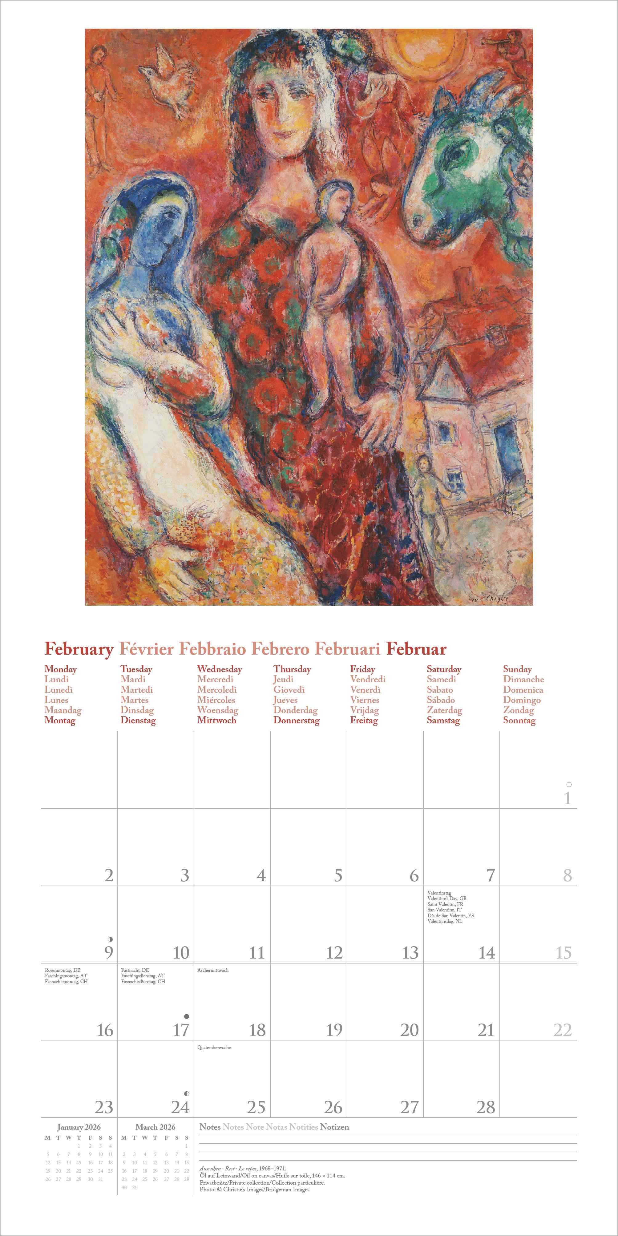 Kalender 2026 Chagall 30X30Cm