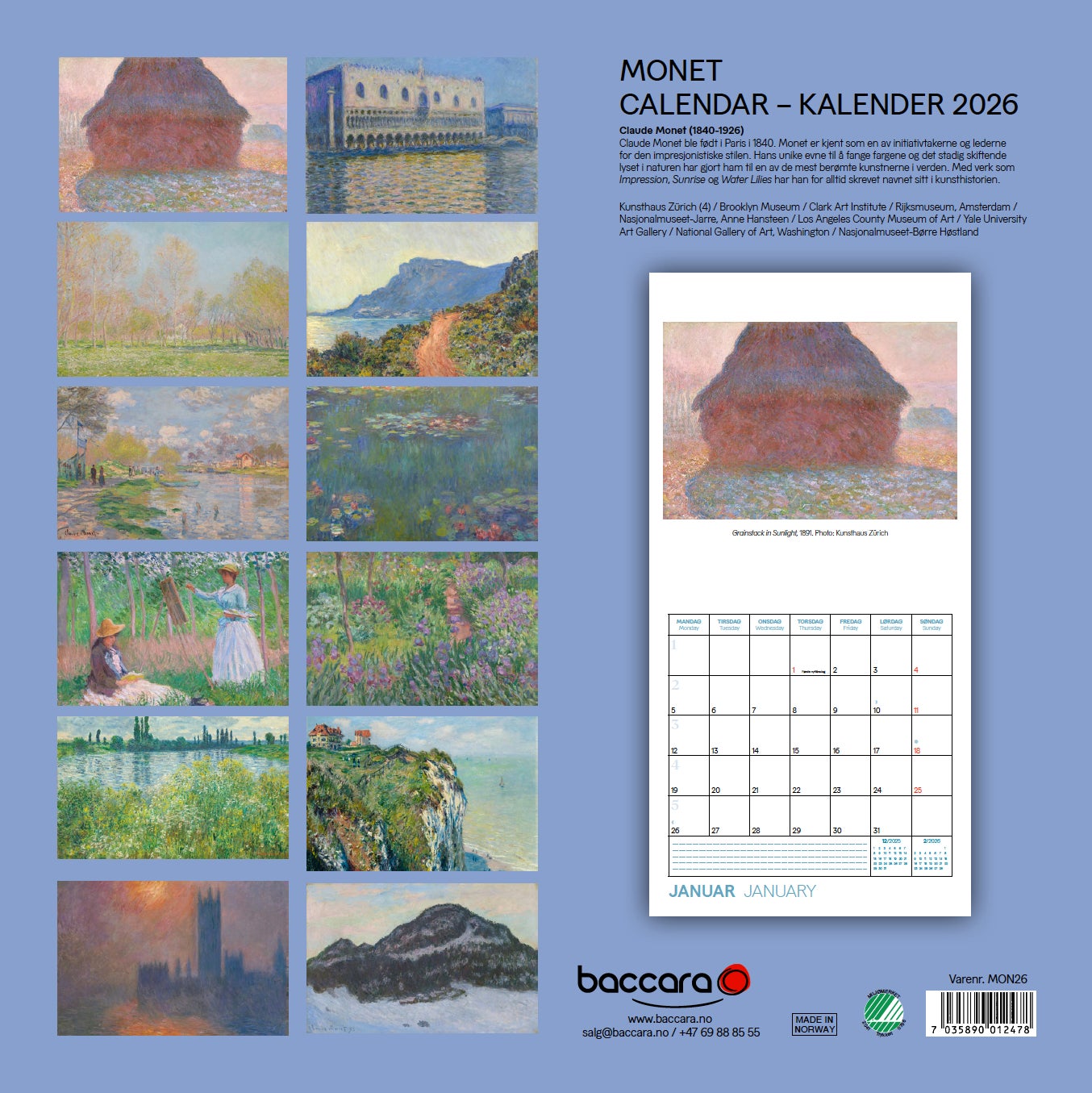 Kalender 2026 Monet 30X30Cm