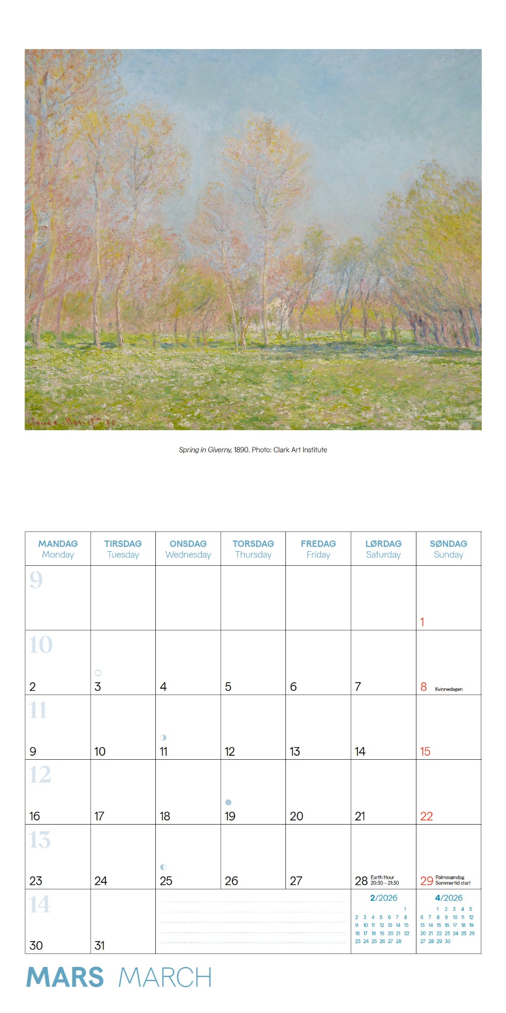 Kalender 2026 Monet 30X30Cm