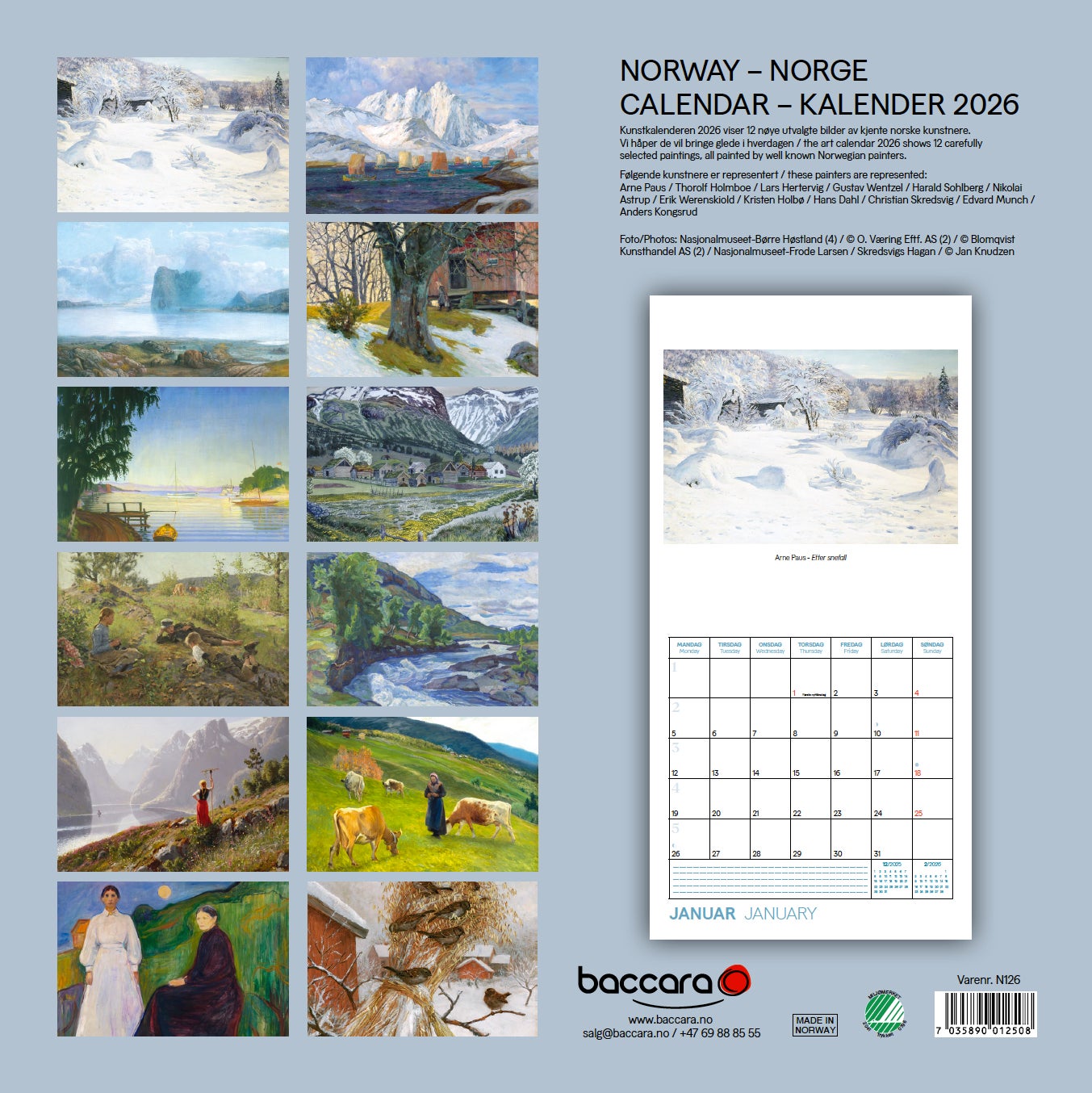 Kalender 2026 Norske Kunstnere 30X30Cm