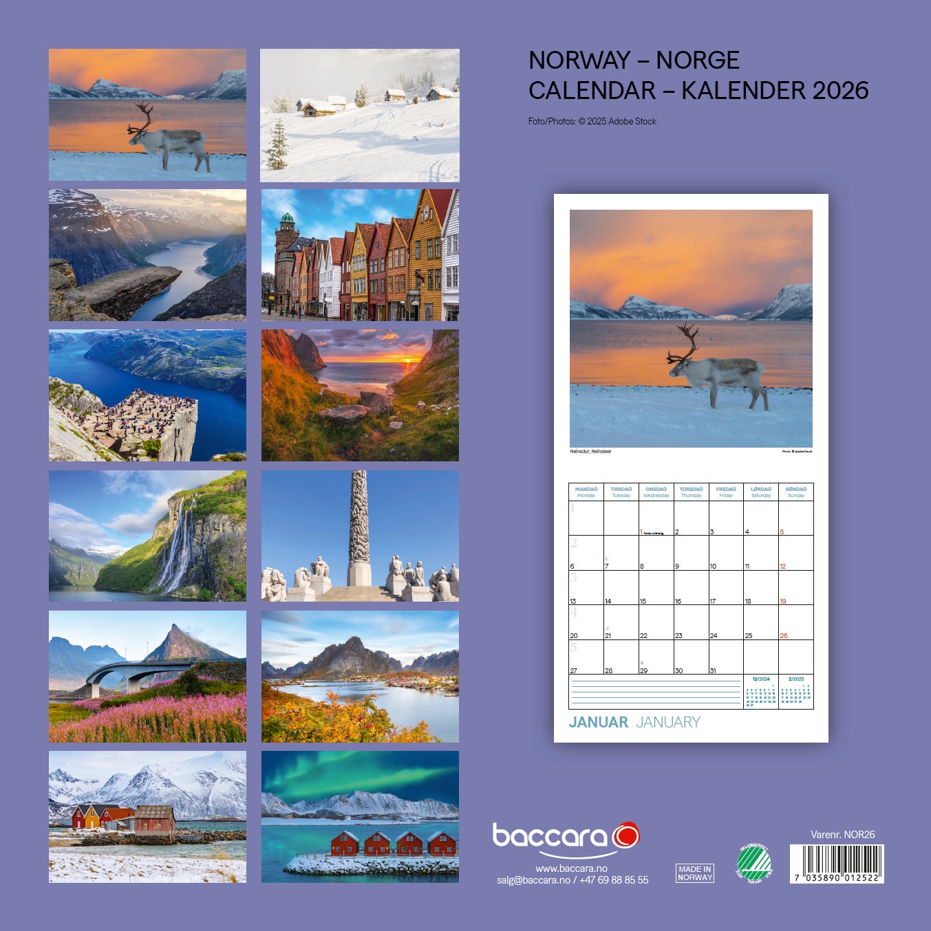 Kalender 2026 Norge 30X30Cm
