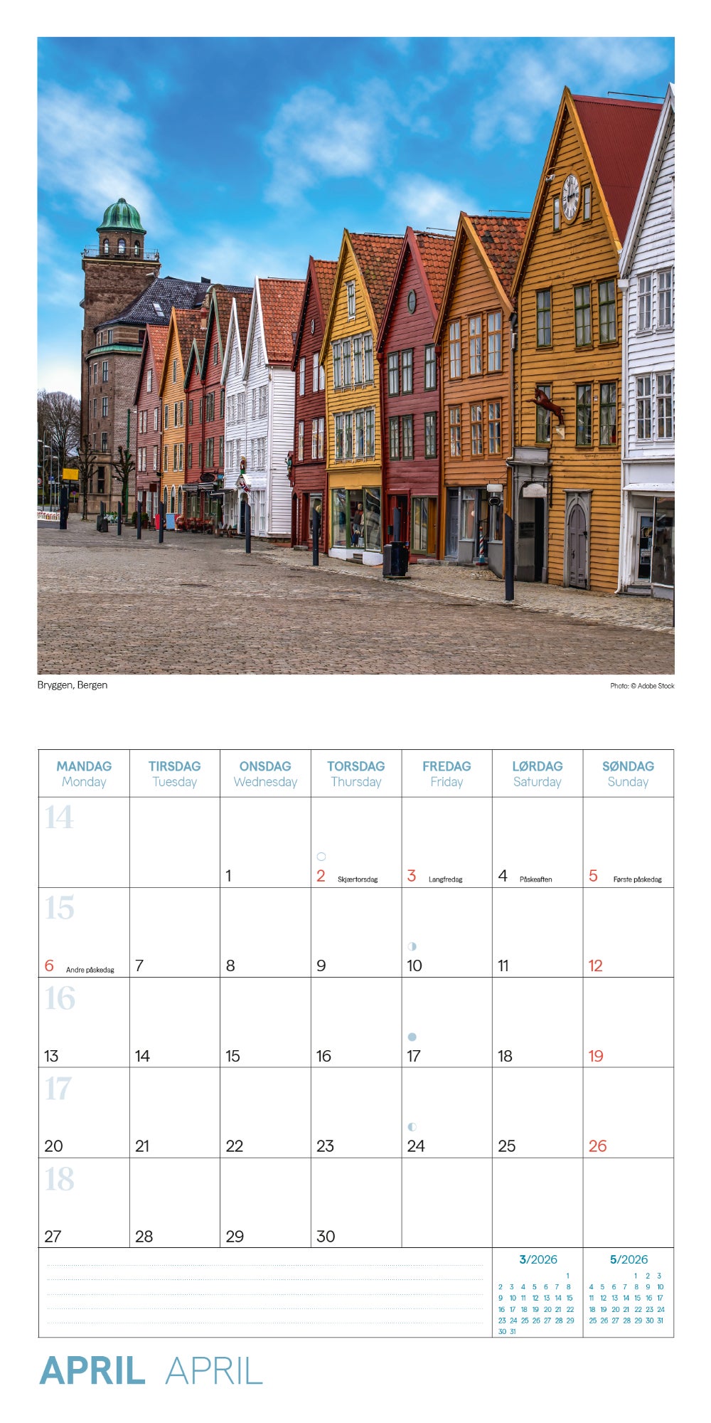 Kalender 2026 Norge 30X30Cm