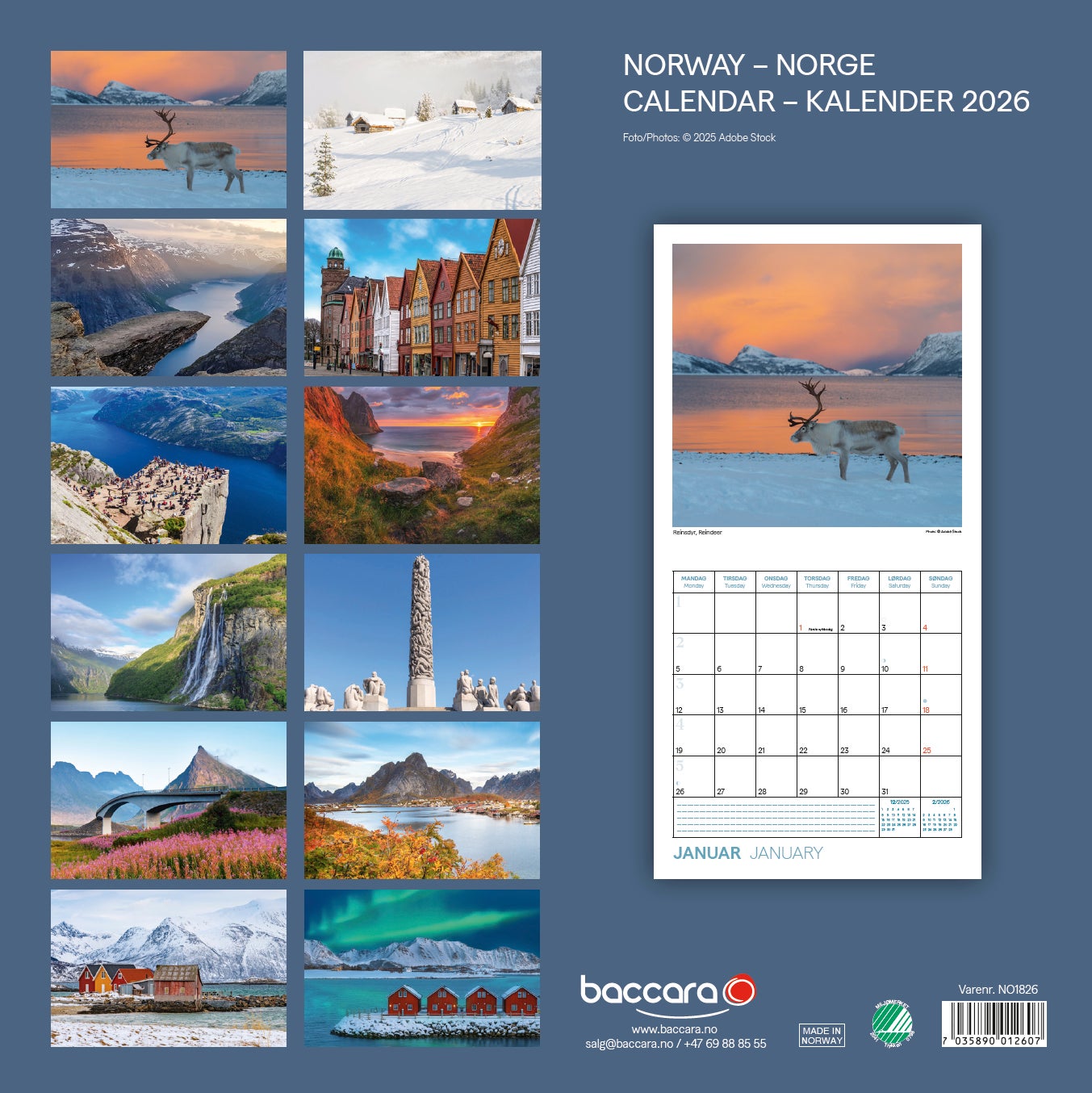 Kalender 2026 Norge 18X18Cm