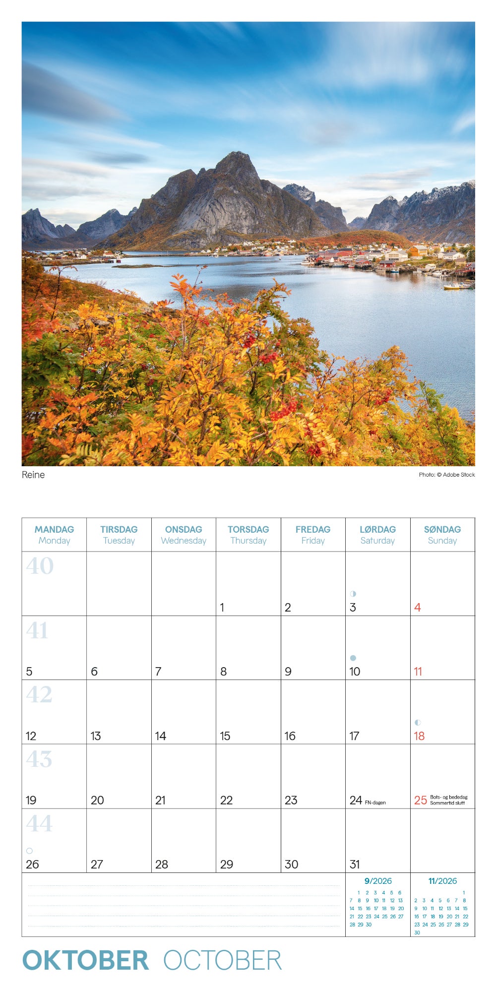 Kalender 2026 Norge 18X18Cm