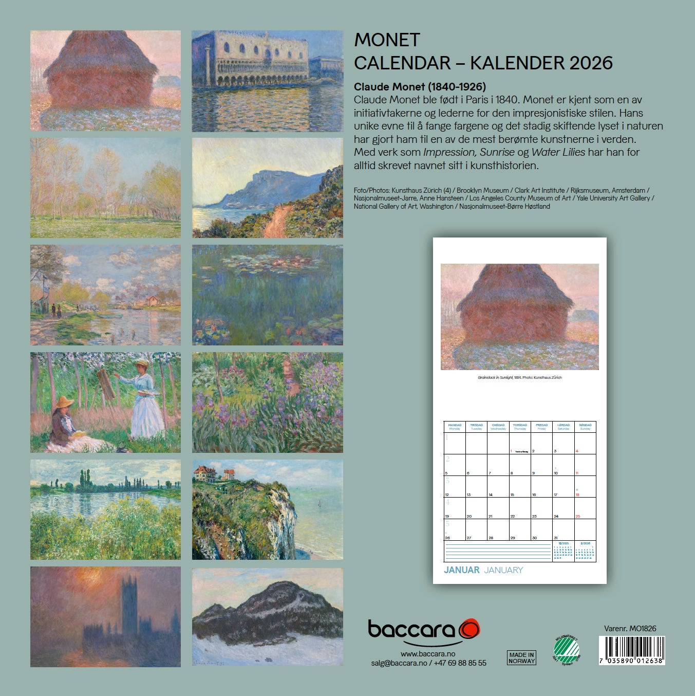 Kalender 2026 Monet 18X18Cm