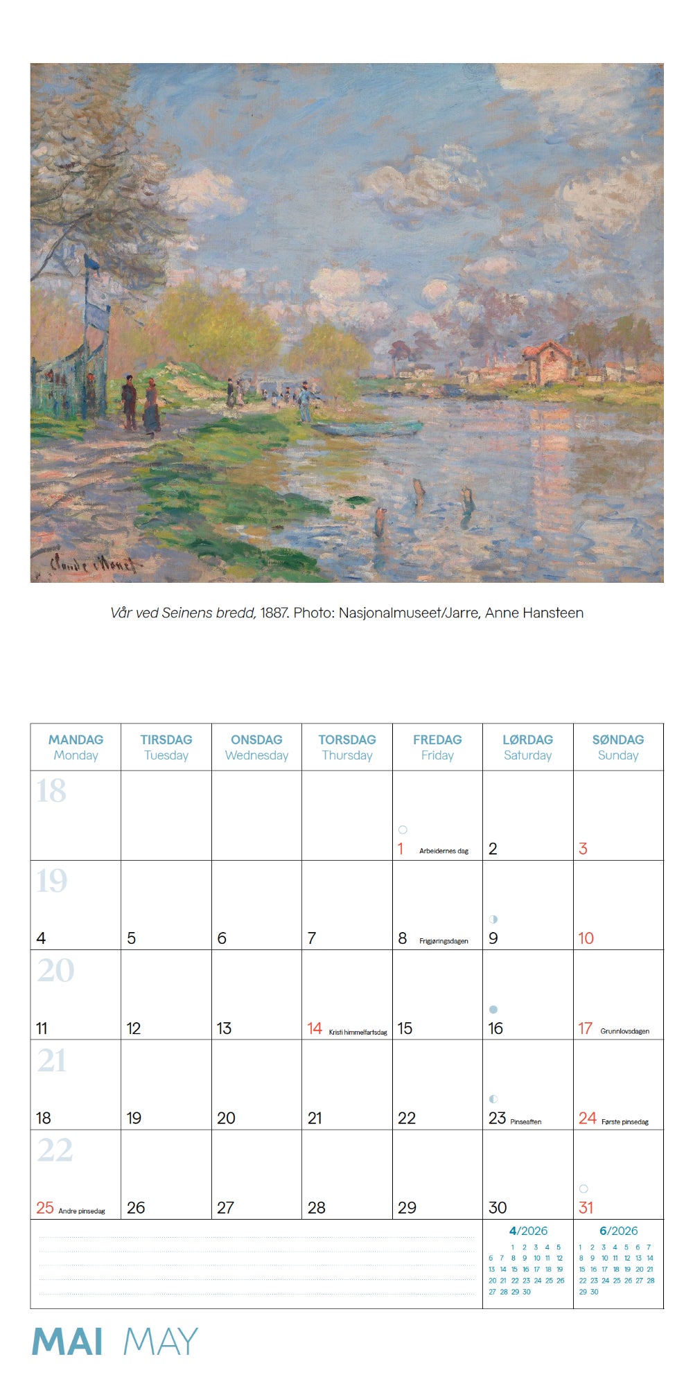 Kalender 2026 Monet 18X18Cm