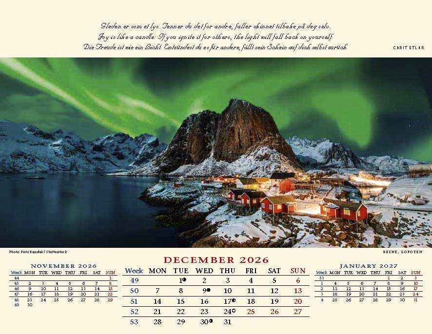 Kalender 2026 Wonders Of Norway 23X17Cm