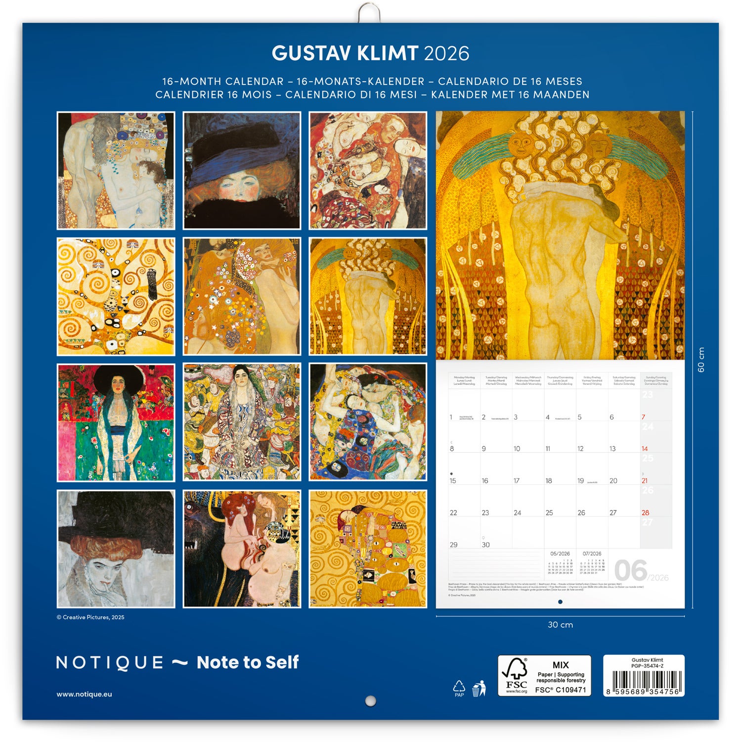 Kalender 2026 Klimt 30X30Cm