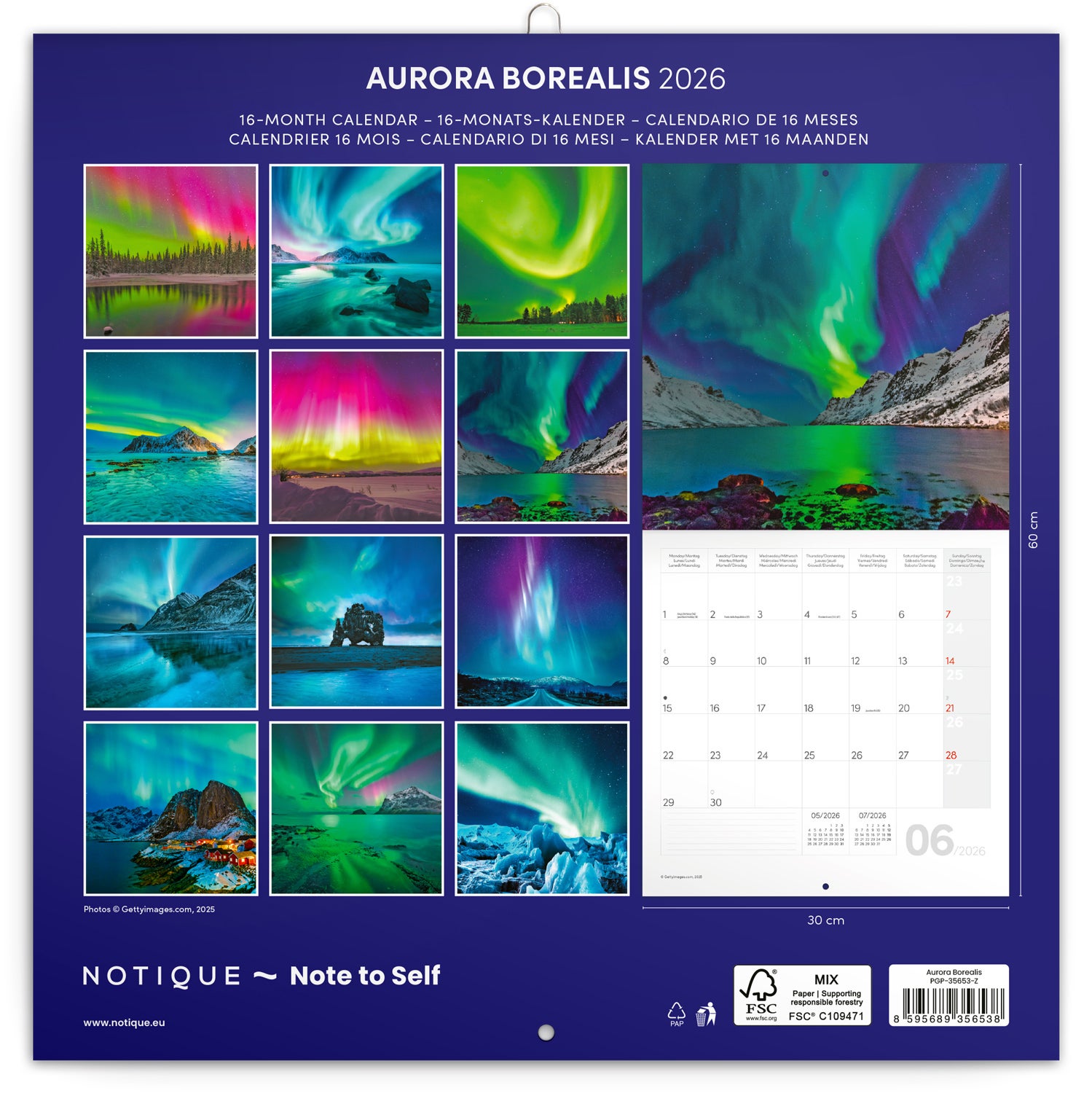 Kalender 2026 Aurora Borealis 30X30Cm