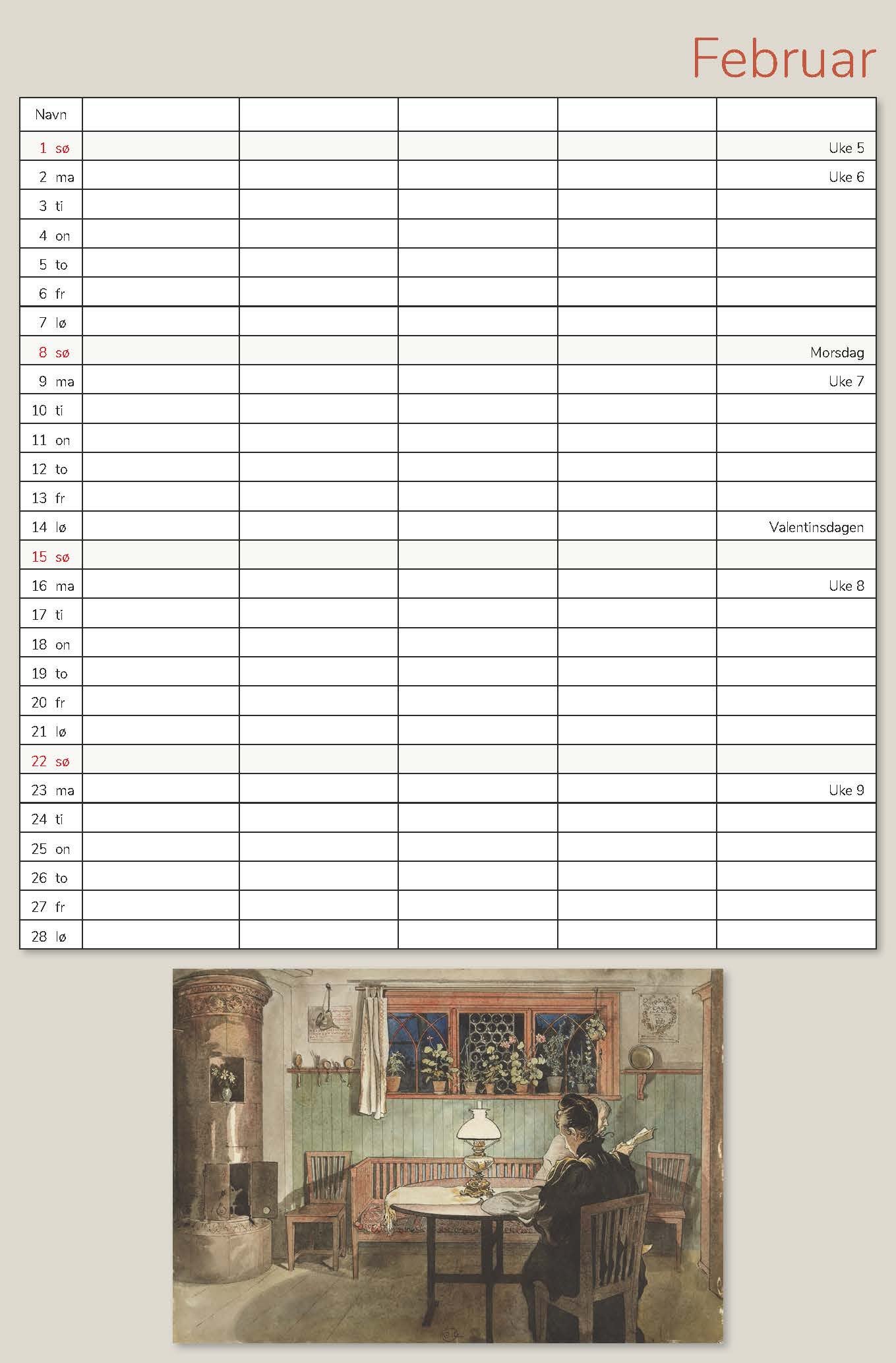 Kalender 2026 Carl Larsson 23X34Cm
