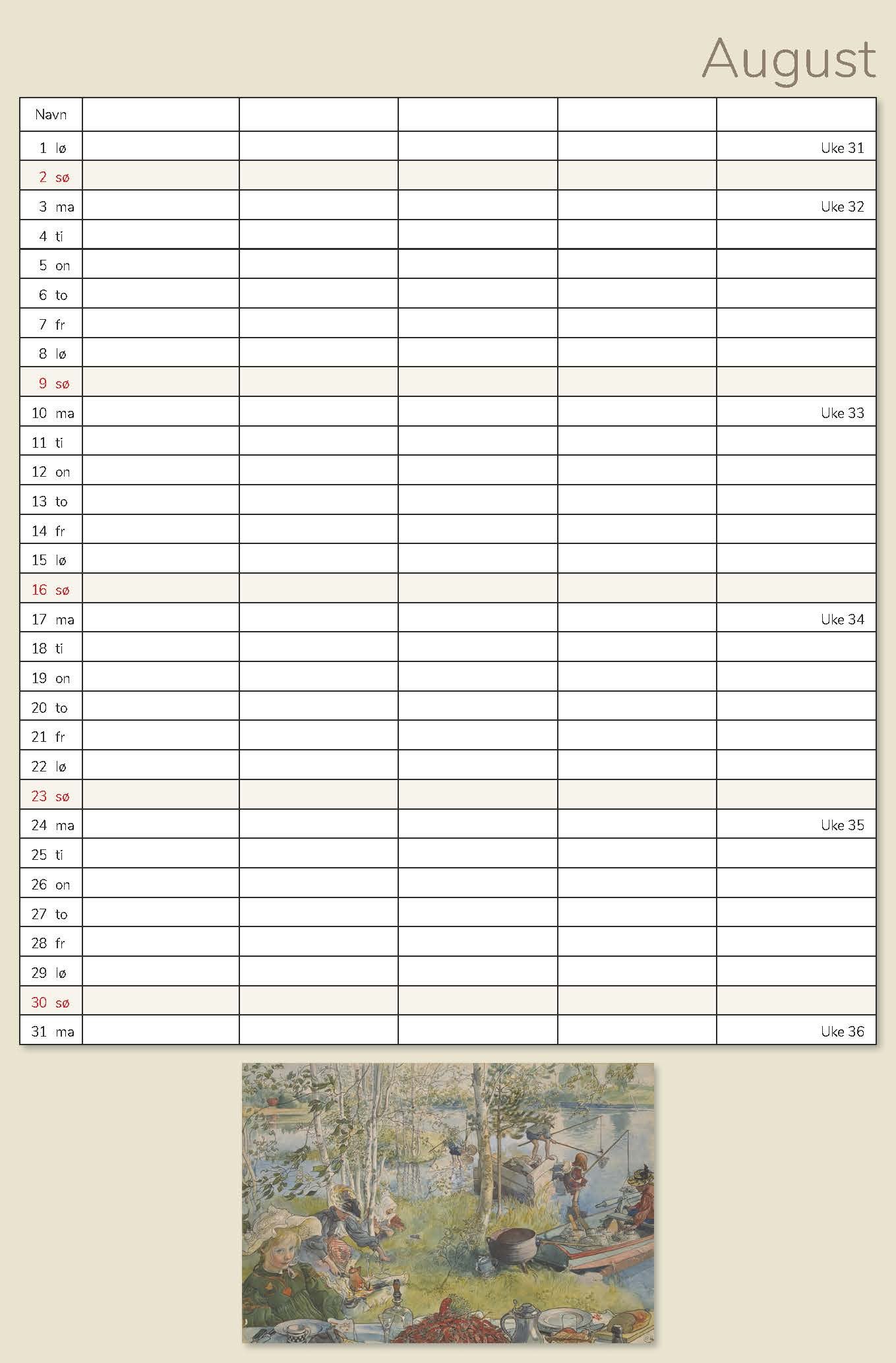 Kalender 2026 Carl Larsson 23X34Cm