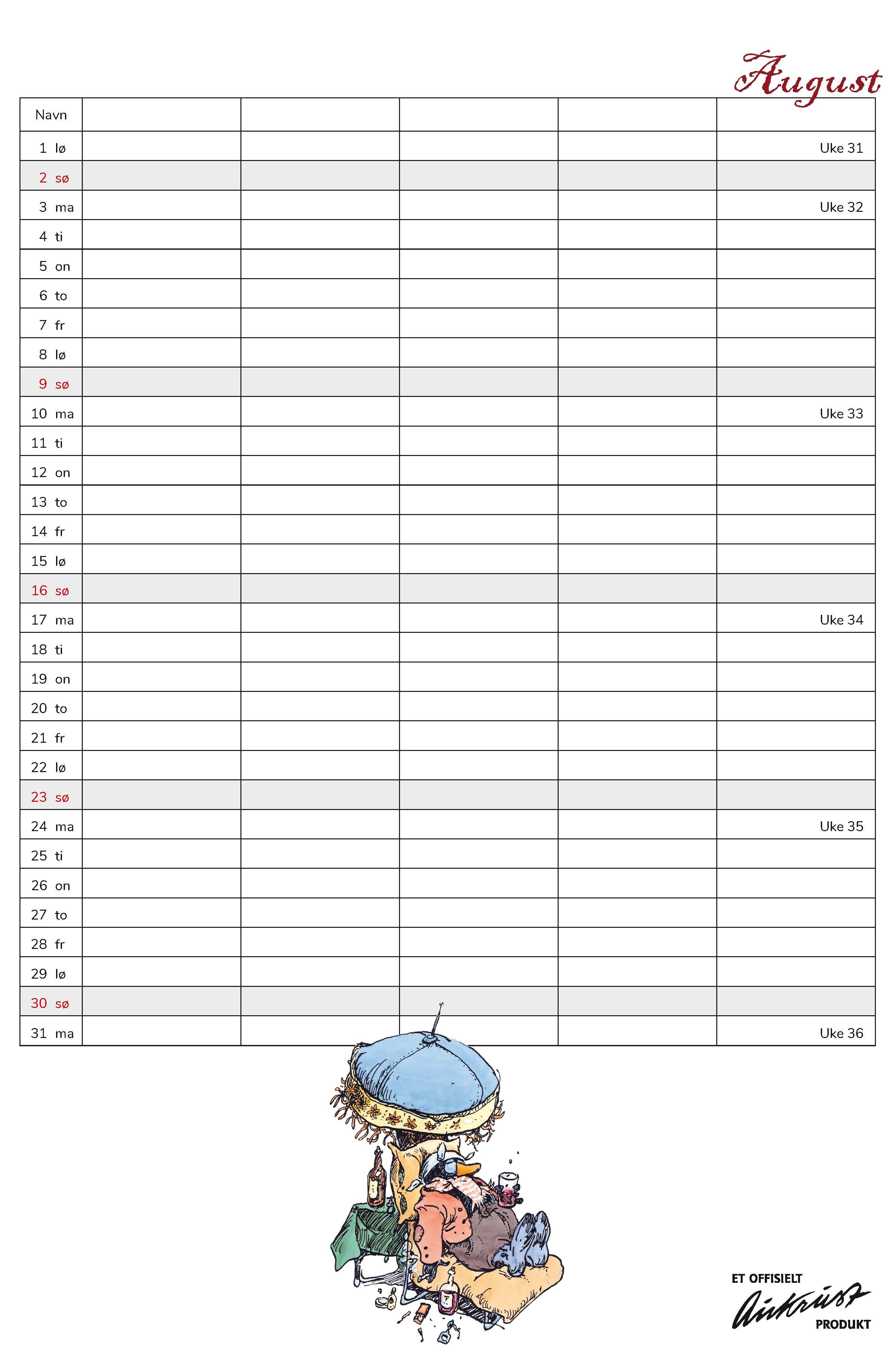 Kalender 2026 Flåklypa 23X34Cm