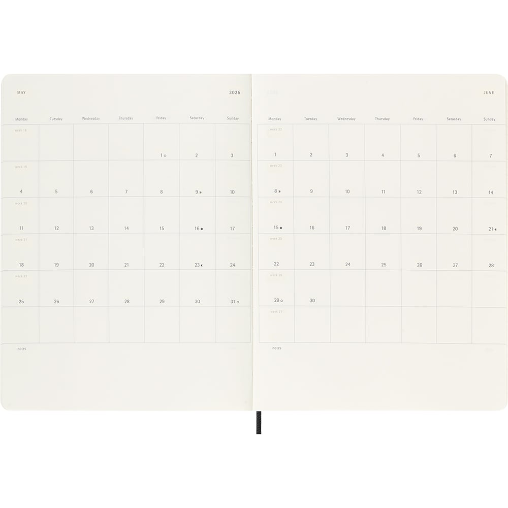 Kalender Moleskine 25/26 18M Soft XL Uke Sort