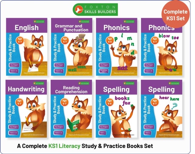 Complete Key Stage 1 Literacy Study & Practice Books - 8-book bundle! English, Phonics, Spelling, Ha