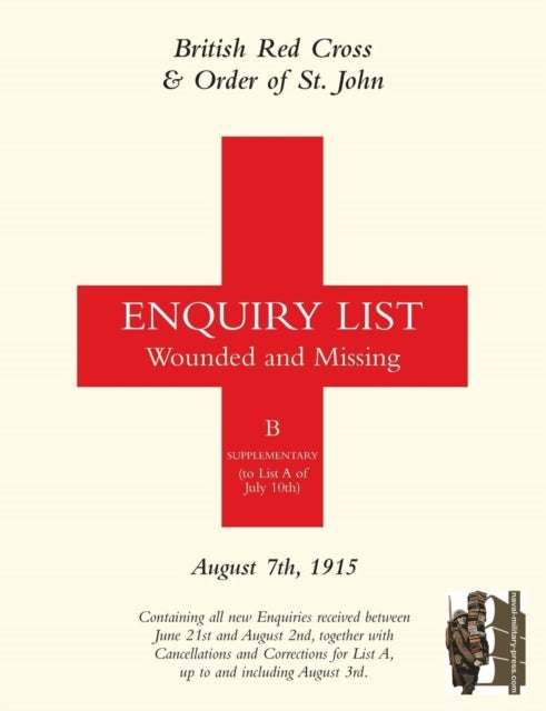 British Red Cross and Order of St John Enquiry List for Wounded and Missing - August 7th 1915