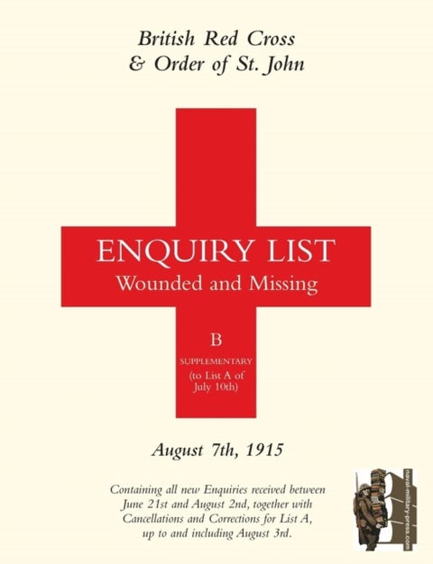 British Red Cross and Order of St John Enquiry List for Wounded and Missing - August 7th 1915