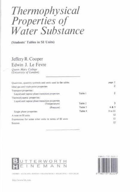 Thermophysical Properties of Water Substance - Students' Tables in SI Units