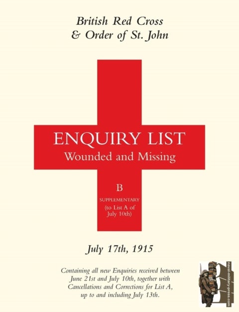 British Red Cross & Order of St John Enquiry List for Wounded and Missing - July 17th 1915