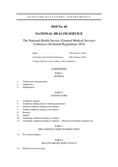 The National Health Service (General Medical Services Contracts) (Scotland) Regulations 2018