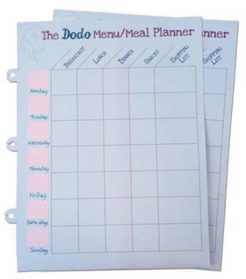 Dodo Pad Weekly Wipe-Clean Menu / Meal Planner - Suitable for Dodo Pad, Acad-Pad Desk Diaries and Dodo Blank Book