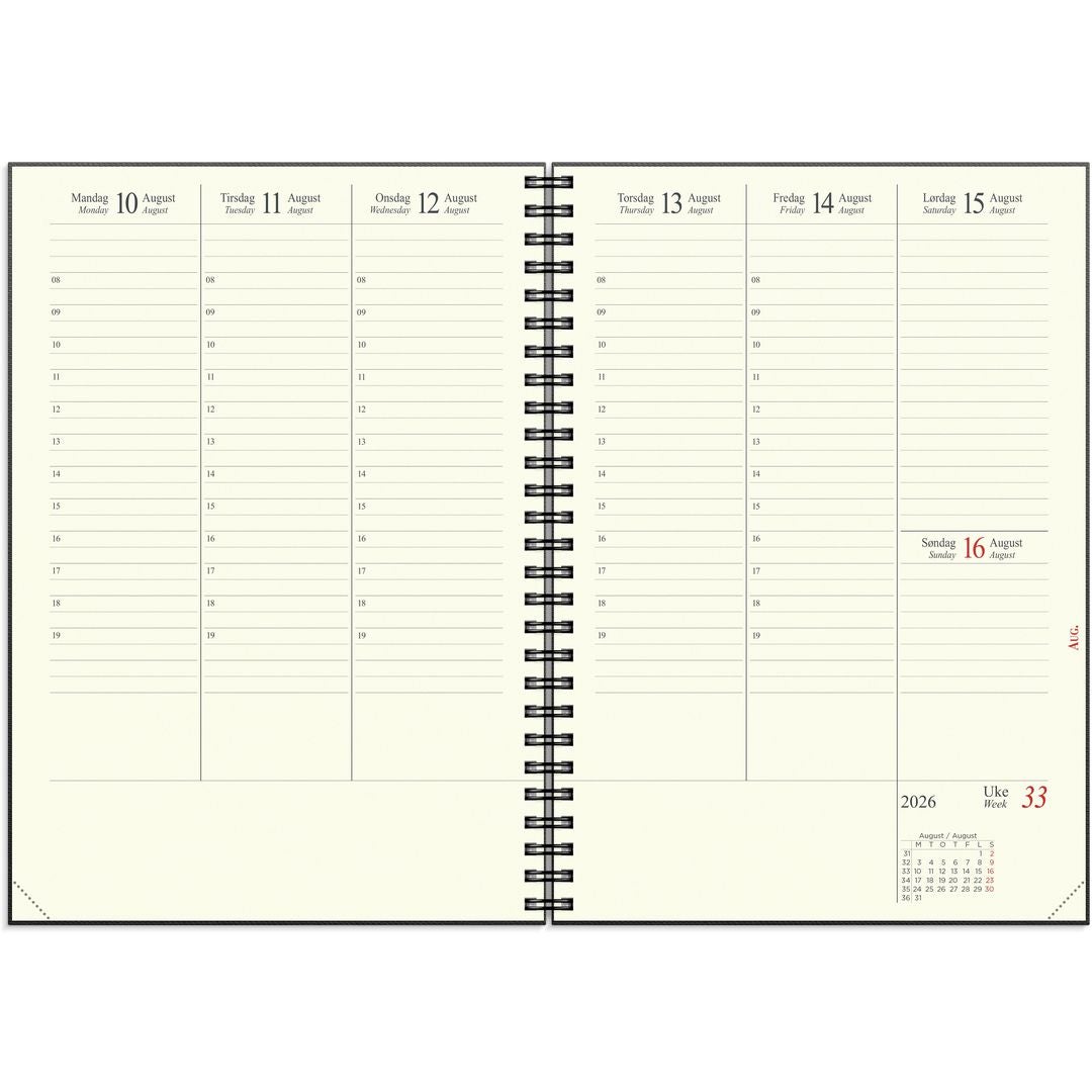 Sjefskalender Grieg A5 spiral 2026 sort