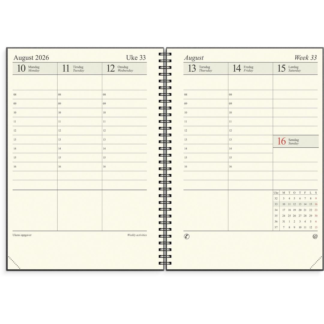 Sjefskalender Grieg A4 spiral 2026 sort