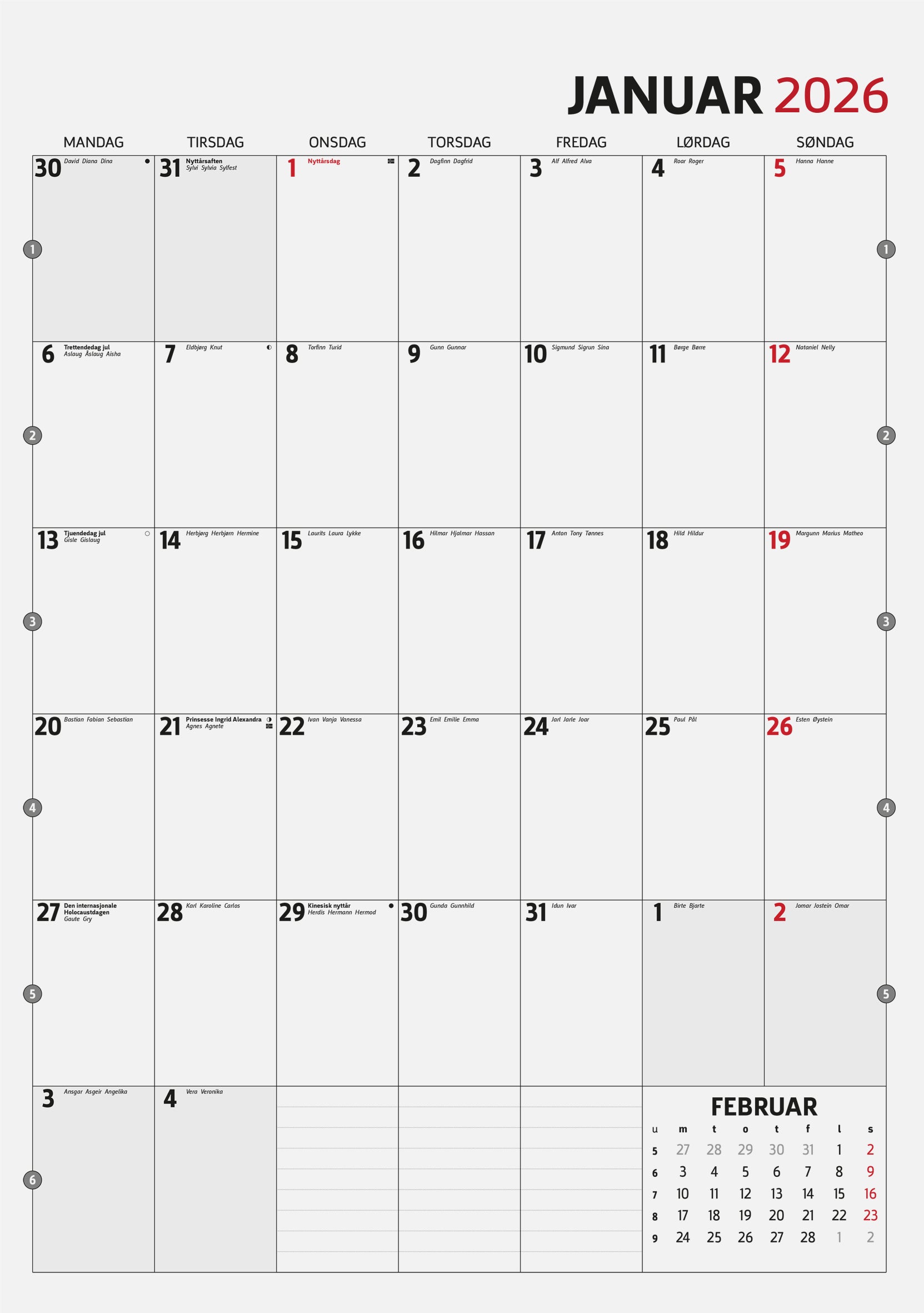 Kalender 2026 Årets Måneder