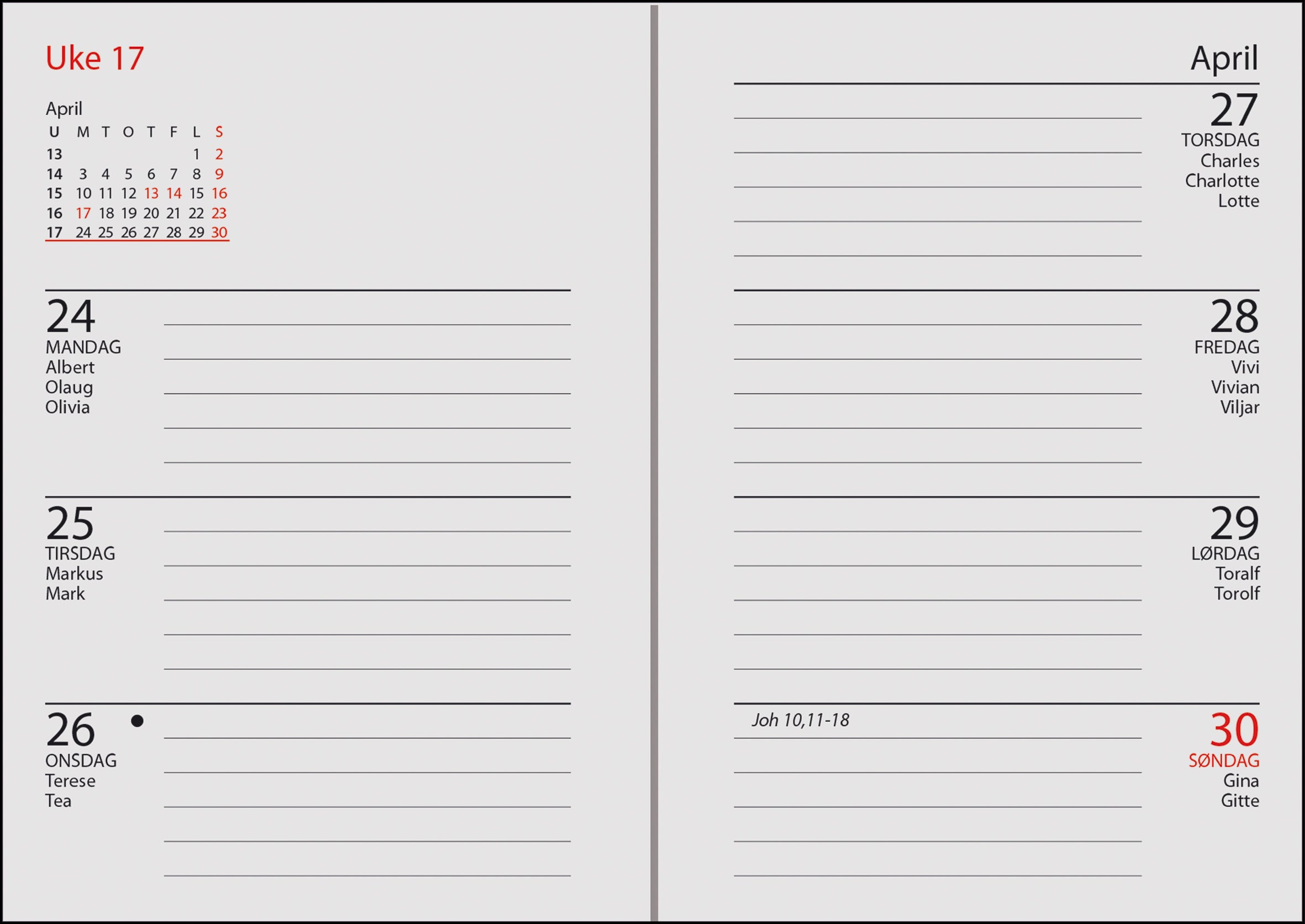 Kalender 2026 7.Sans Primo Ib Rød