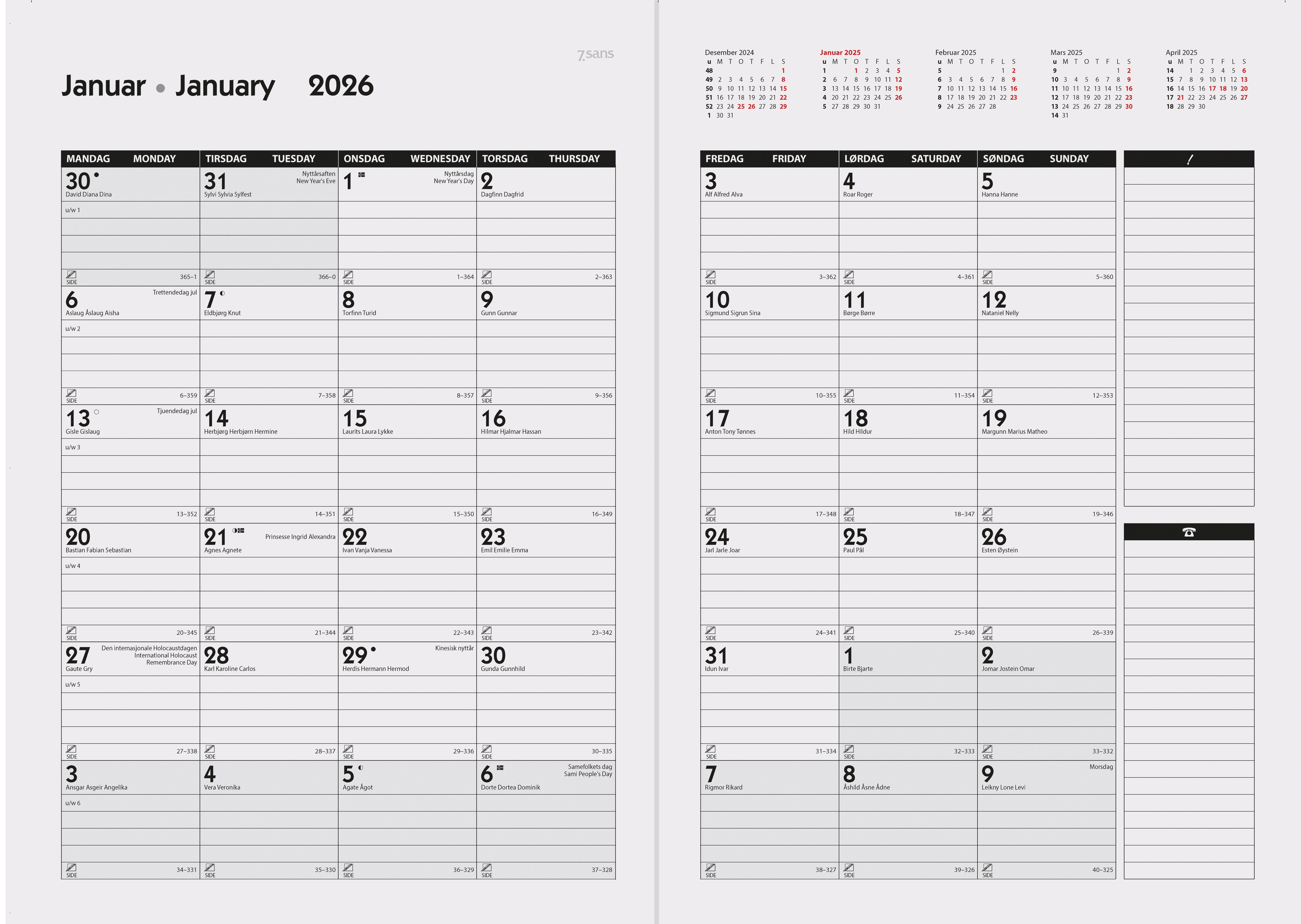 Kalender 2026 Timecenter A5 Måned Grå