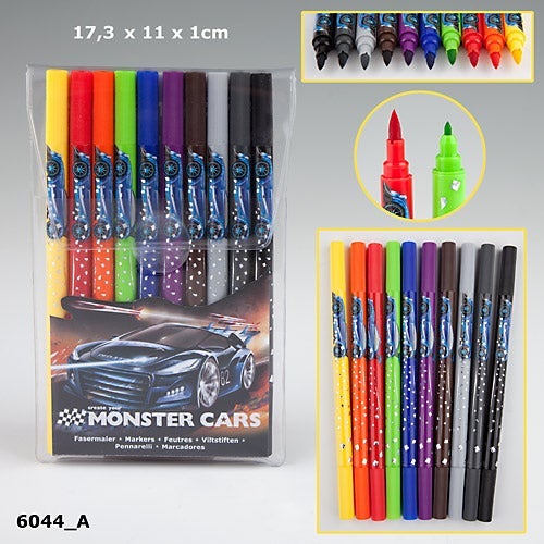 Tusjpenn 10 Farger Monster Cars