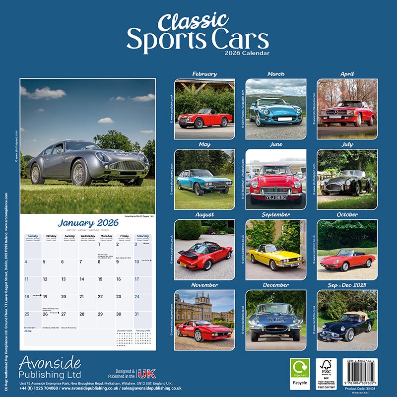 Kalender 2026 30x30 Classic Sports Cars