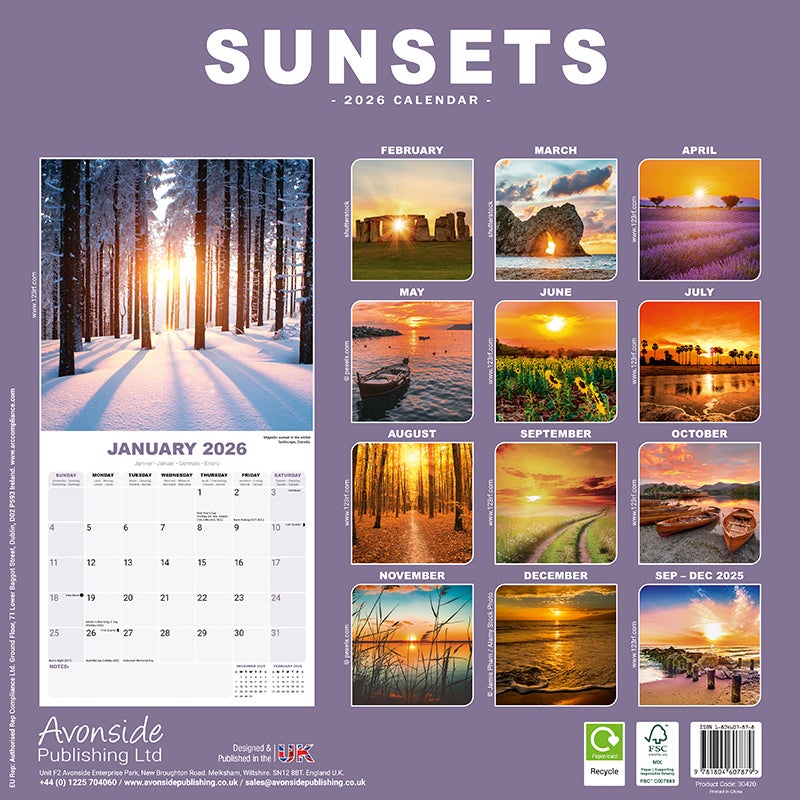 Kalender 2026 30x30 Sunsets