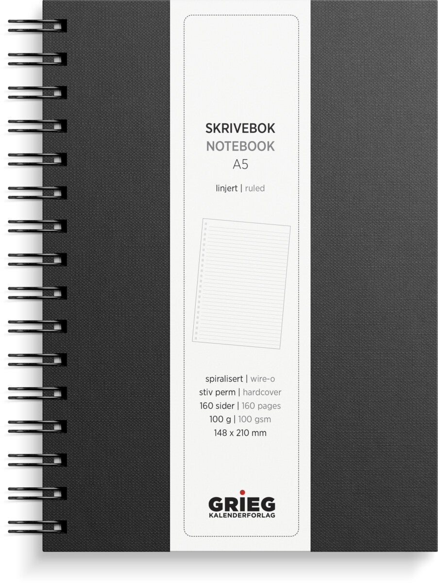 Spiralbok Grieg A5 100g 160s Linjer Sort