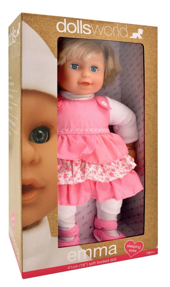 Dolls World Emma Dukke m/hår og kjole (41cm)