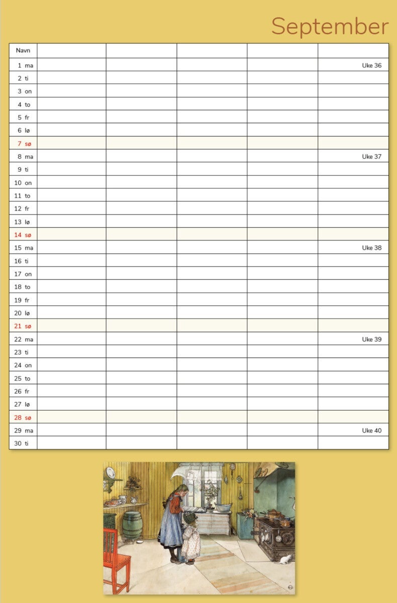 Kalender 2025 Carl Larsson 23x34cm