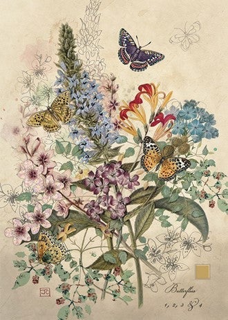 Kort 167x118 Paper og foil Botanical Butterflies