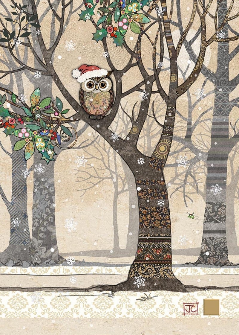Doble julekort 12x17 Paper & Foil, Santa Owl Tree