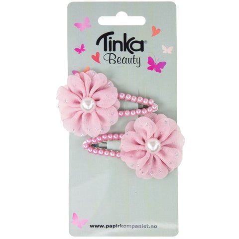 Hårspenne Perler m/blomst Rosa