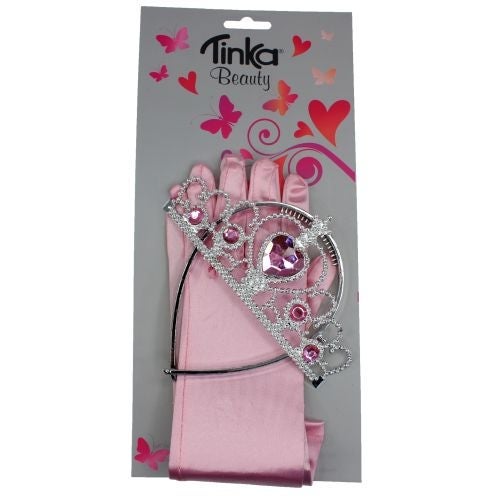 Prinsessesett Tiara,hansker,septer rosa