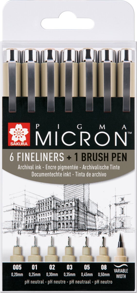 Tusj Sakura Pigma Micron 7 stk Svart