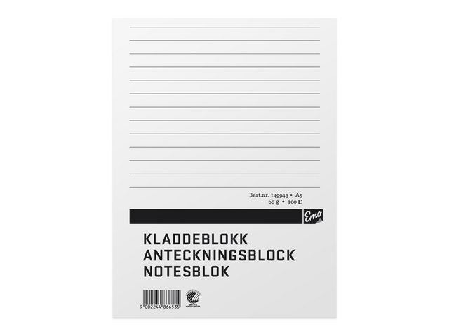 Kladdeblokk A5 Emo linjert 100bl 60g
