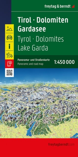Tyrol - Dolomites - Lake Garda Panoramic and Road Map - 1:450,000 scale