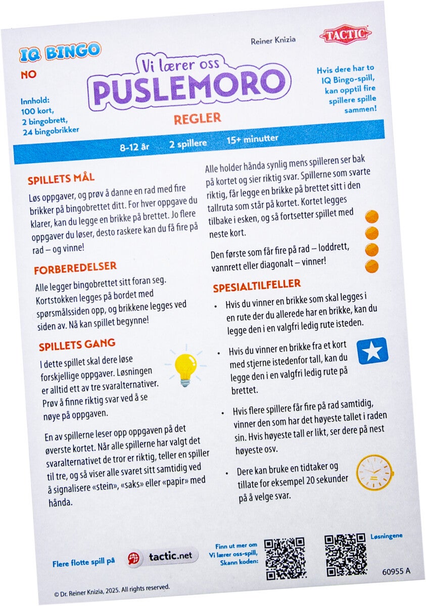Spill Vi Lærer Oss, Puslemoro Iq Bingo
